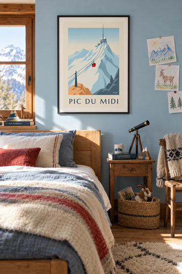 Affiche téléphérique du pic du Midi de Bigorre : encadrée au mur