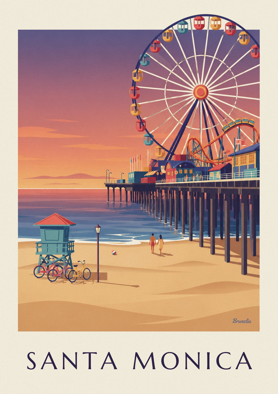Santa Monica pier at sunset poster
