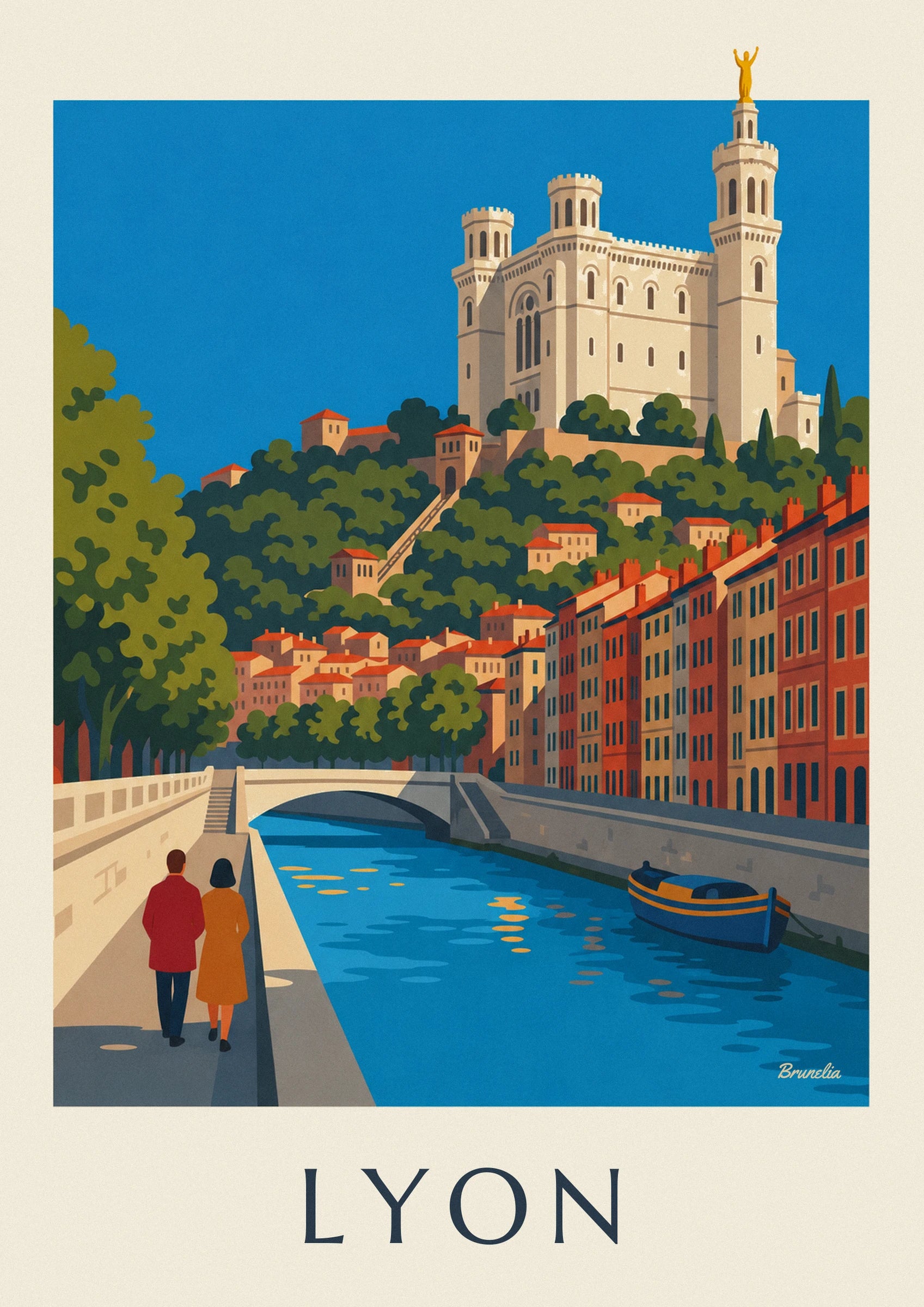Lyon Saône quays and Fourvière funicular poster: close-up detail