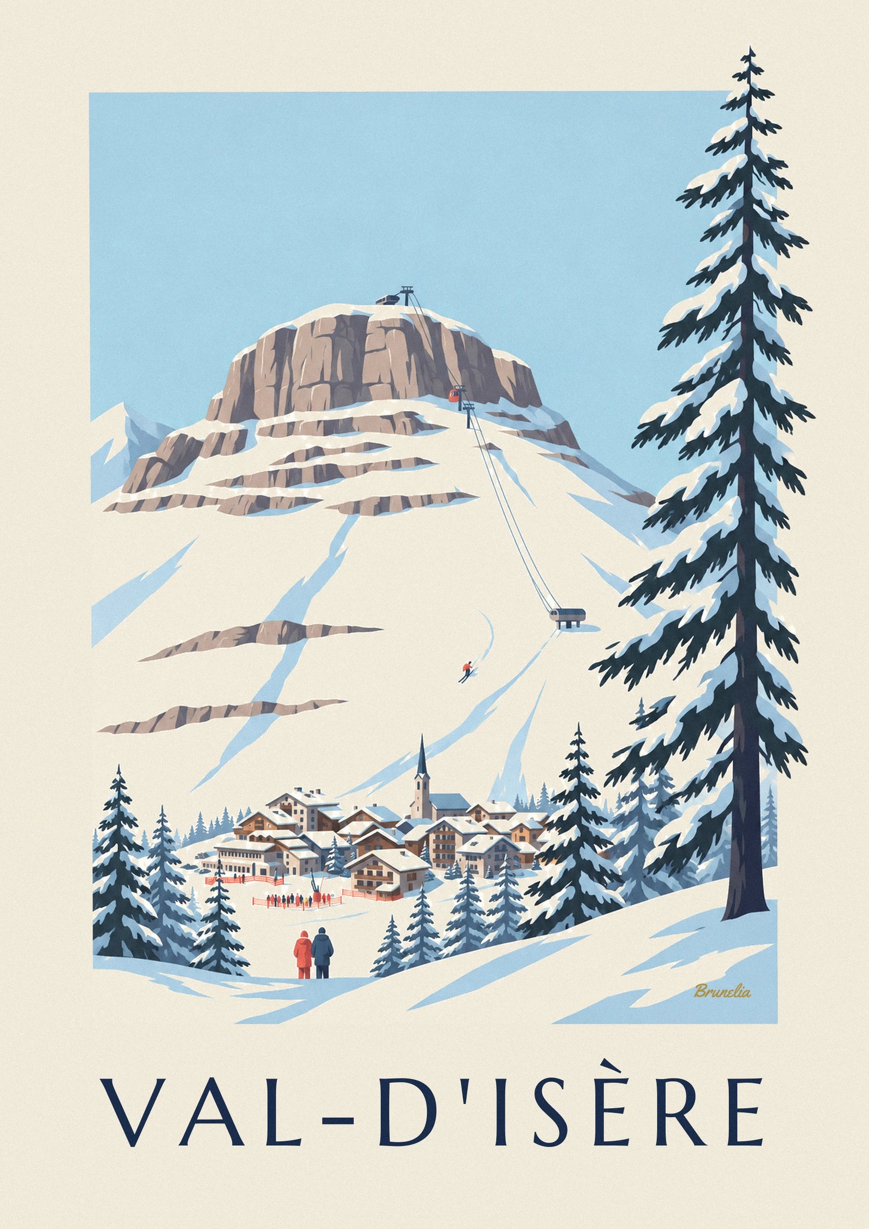 Plakat med Bellevarde-pisten og den olympiske nedfart i Val-d'Isère: nærbillede af detalje