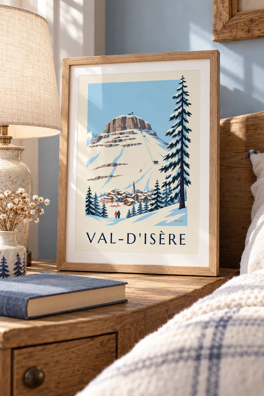 Plakat med Face de Bellevarde og den olympiske pisteafkørsel i Val-d'Isère: lille A4-format med ramme