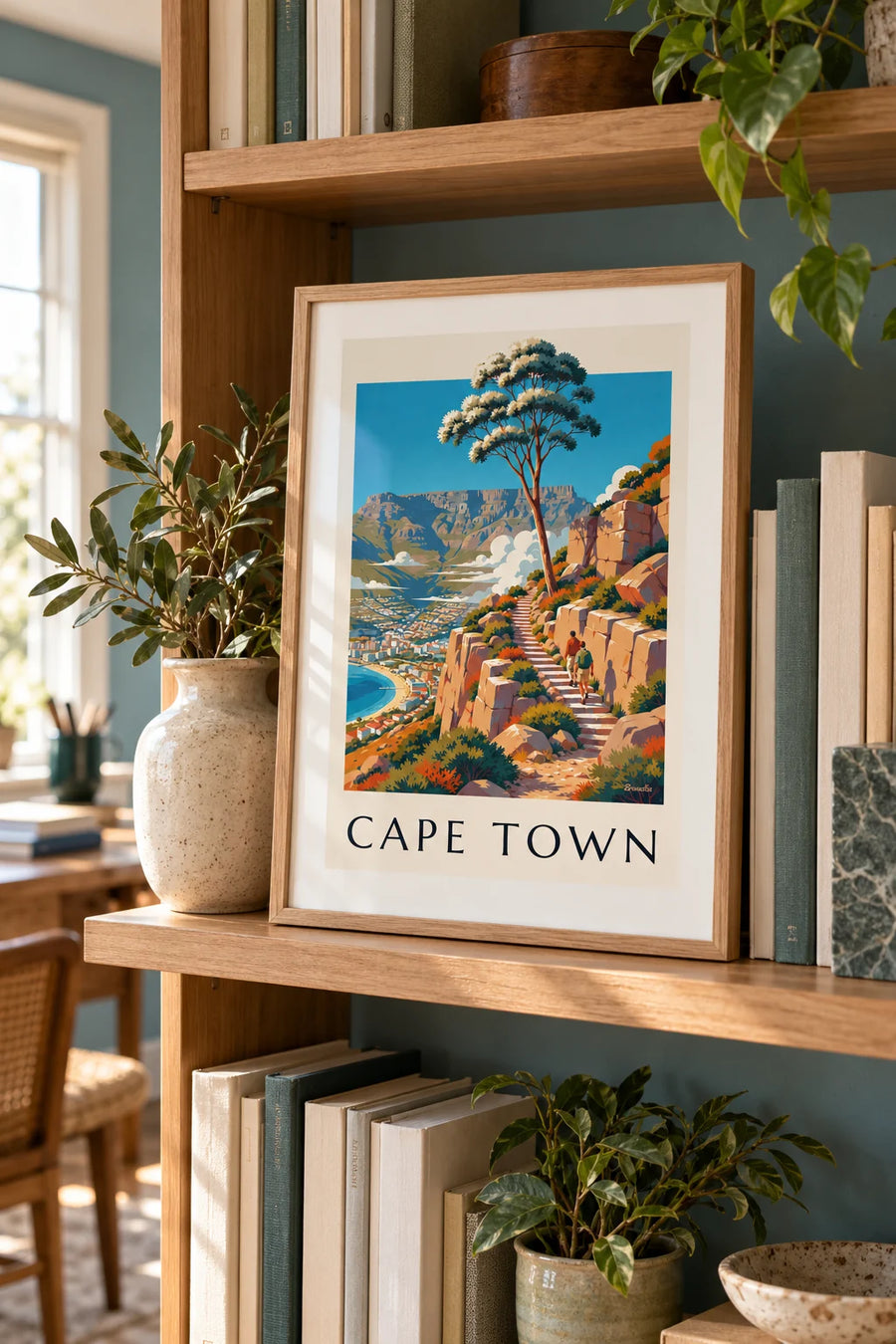 Plakat med vandretur på Taffelbjerget i Cape Town: lille A4 i ramme