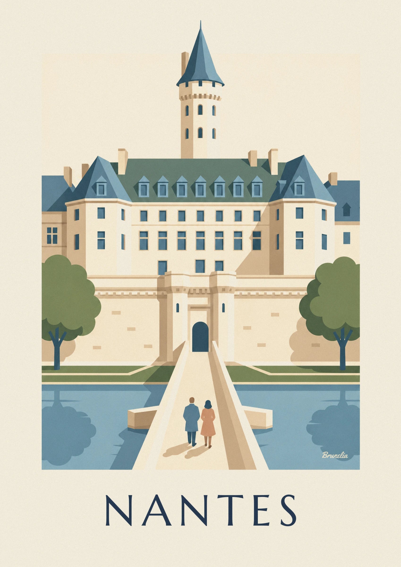 Le logis aux lucarnes bleues sous son toit vert, la tour et le portail