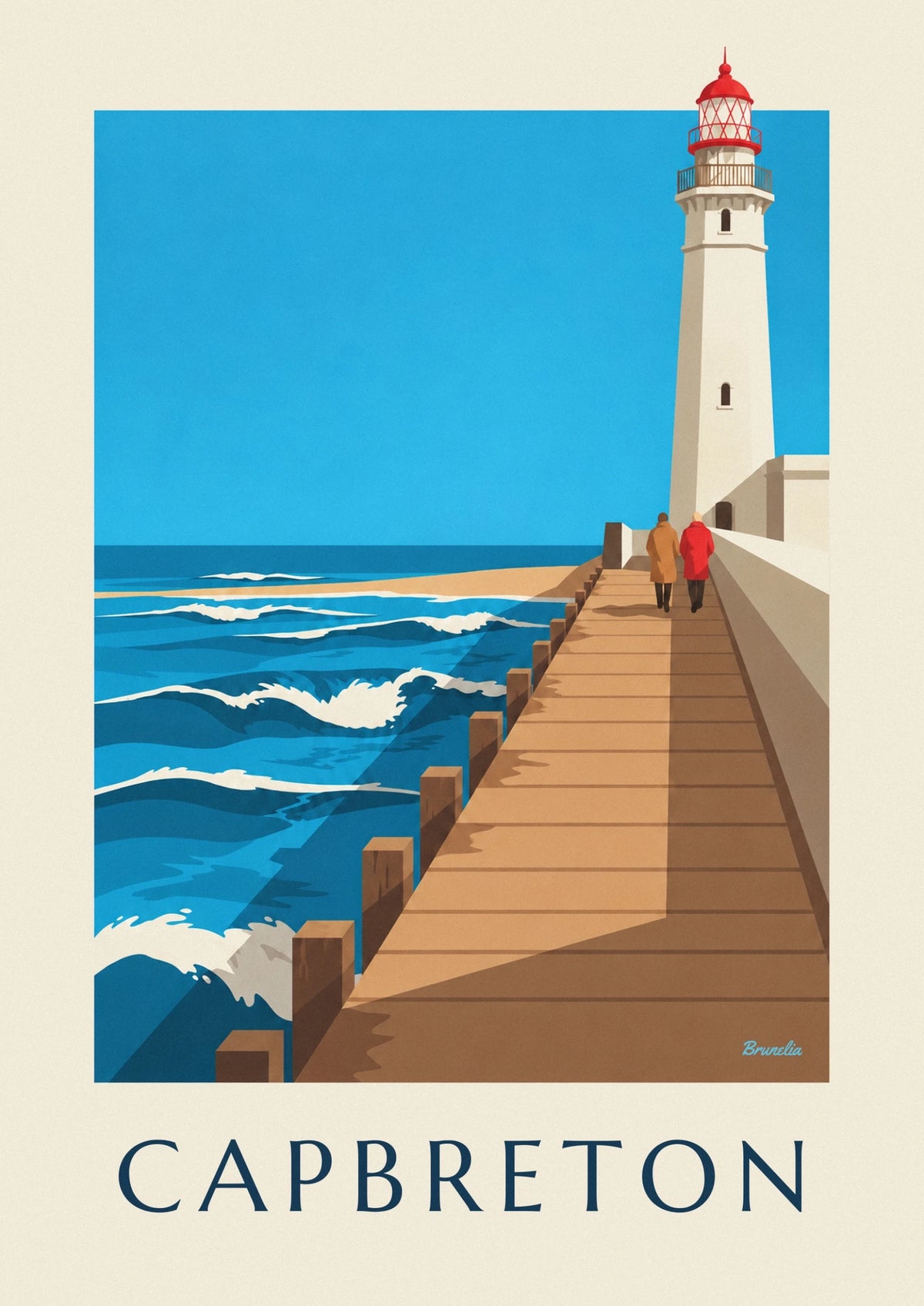 Affiche phare et longue jetée en bois de Capbreton