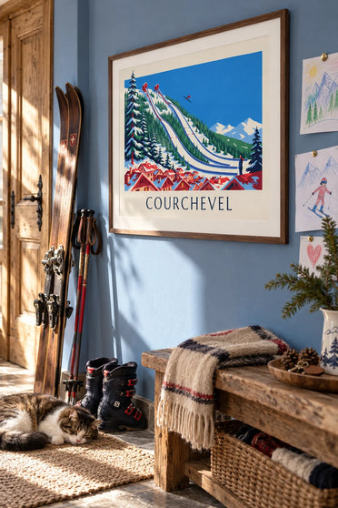 Affiche tremplins de saut à ski de Courchevel au Praz : encadrée au mur