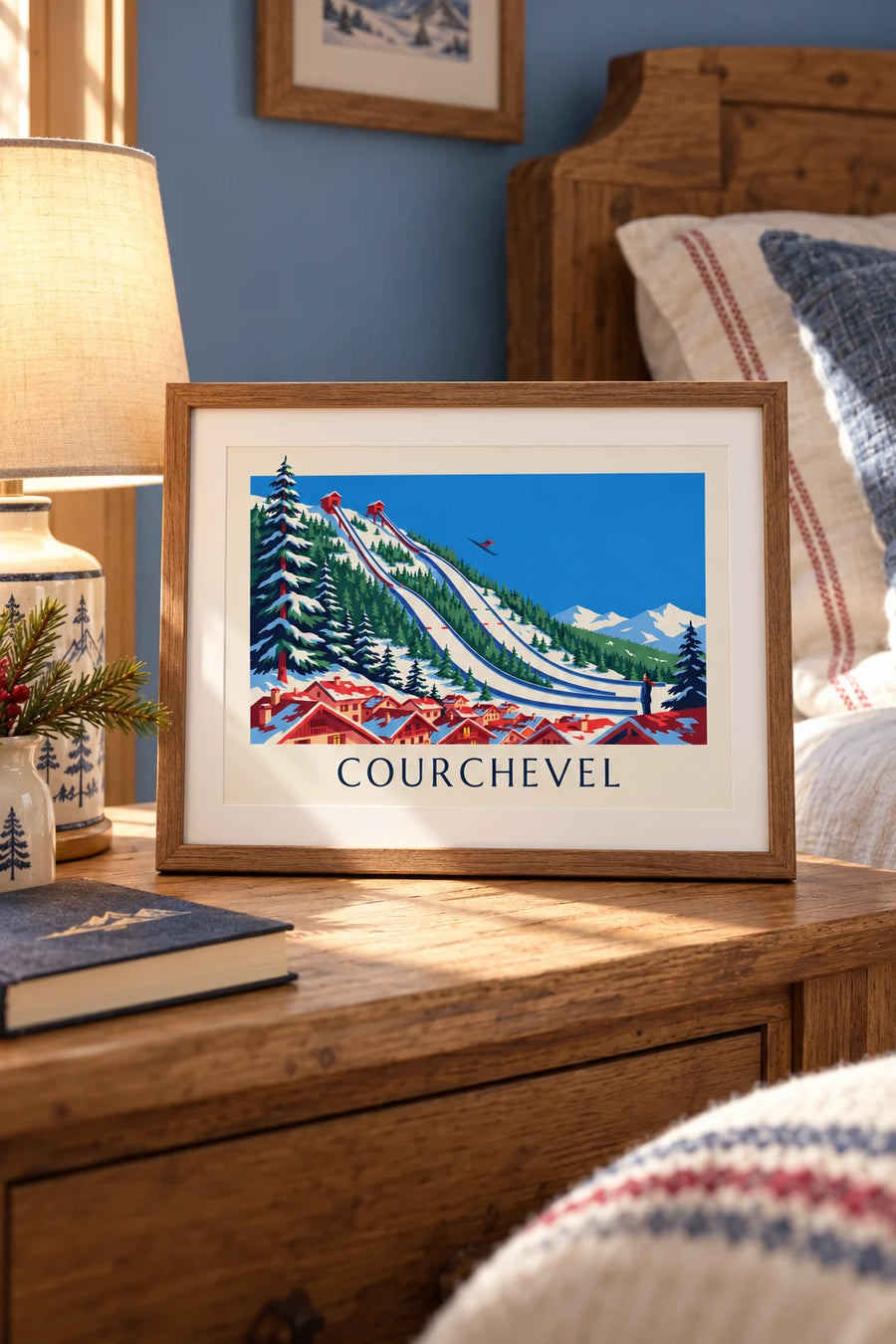Plakat af skihoppebakkerne i Courchevel ved Le Praz: lille A4-format med ramme