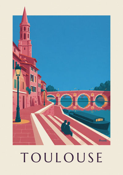 Poster of the Pont-Neuf and quai de la Daurade in Toulouse at dusk: the full poster